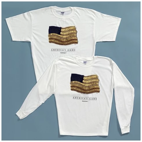 America's Game Baseball Stitches USA Flag White T-ShirtYouth And AdultShort Or Long Sleeve 4 America's Game Baseball Stitches USA Flag White T-ShirtYouth And AdultShort Or Long Sleeve - Image 2