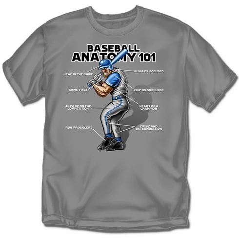 Baseball Anatomy 101 Gray T-ShirtYouth Med To Adult 4XCURRENTLY NOT AVAILABLE DUE TO STAFFING ISSUES 3 Baseball Anatomy 101 Gray T-ShirtYouth Med To Adult 4XCURRENTLY NOT AVAILABLE DUE TO STAFFING ISSUES