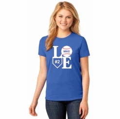 Baseball Love Personalized Ladies T-ShirtsChoose Your Text And NumberChoose Your ColorTank, V-Neck, Or CrewLadies XS-4XCURRENTLY NOT AVAILABLE DUE TO STAFFING ISSUES