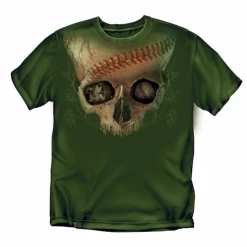 Baseball Skull Army Green Short Sleeve T-ShirtCRAZY 8 SPECIAL!