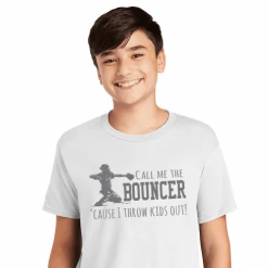 Call Me The Bouncer Baseball Catcher T-ShirtChoose Your ColorYouth Med To Adult 4XCURRENTLY NOT AVAILABLE DUE TO STAFFING ISSUES -Bats Shop call me the bouncer baseball catcher t shirt choose your color youth med to adult 4x 3