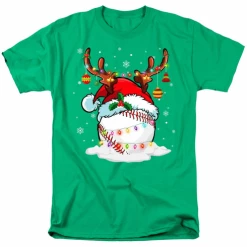 Reindeer Santa Hat Baseball Christmas Lights Adult T-ShirtChoose Your Color